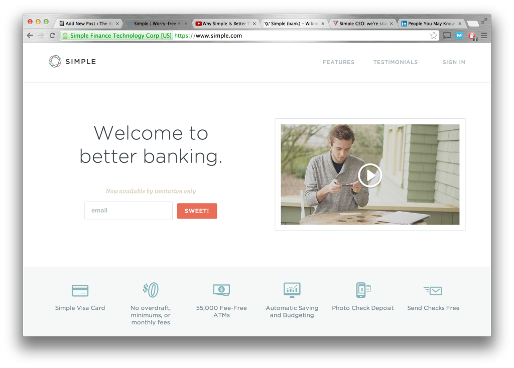 Simple Banking Startup Acquisition Homepage